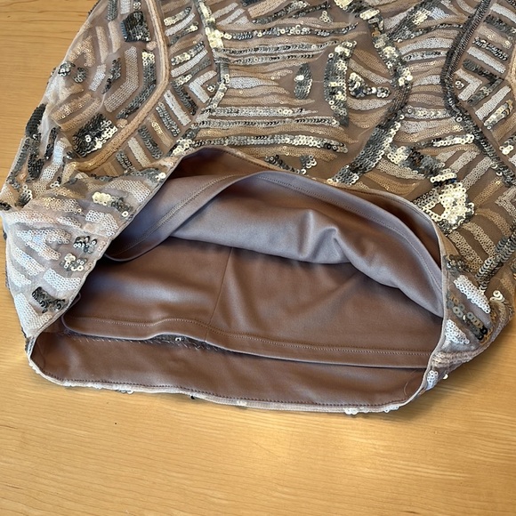 Cache Blush and Silver Sequin Geometric Design Event Cocktail Dress Sz 4 - Picture 11 of 17